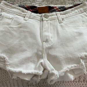 POL White Jean Shorts with Frayed Hem